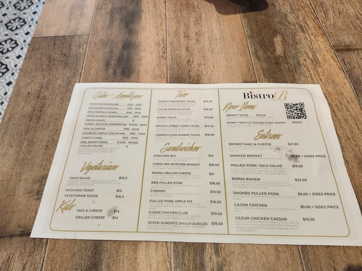 Menu, Bistro On B