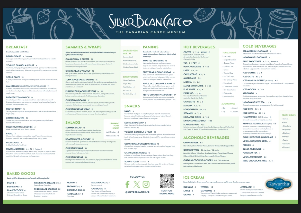 Menu, Silver Bean Café