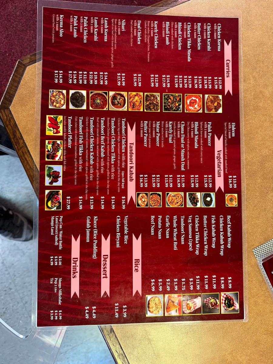 Menu, Tandoori Kabab Hut
