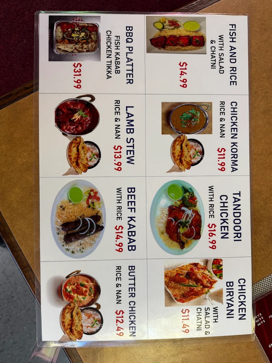 Menu, Tandoori Kabab Hut