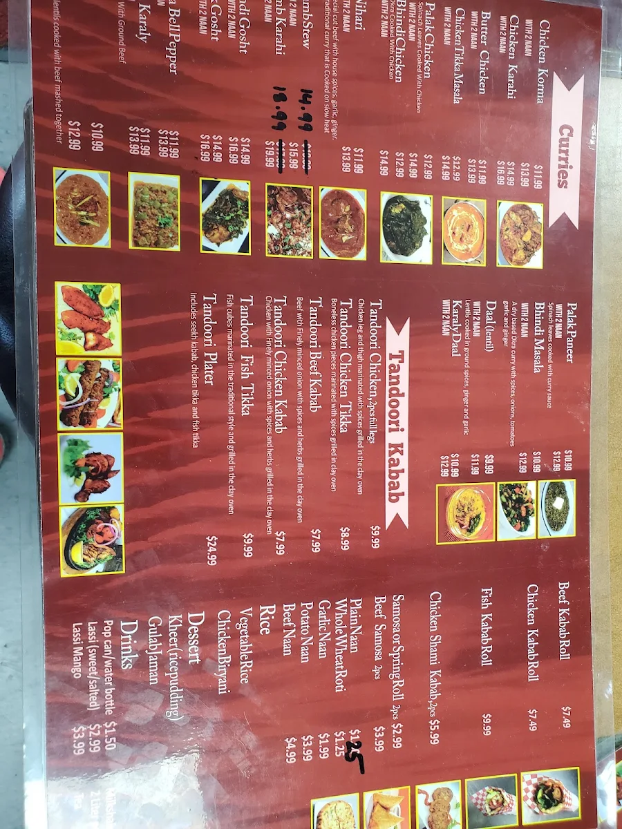 Menu, Tandoori Kabab Hut