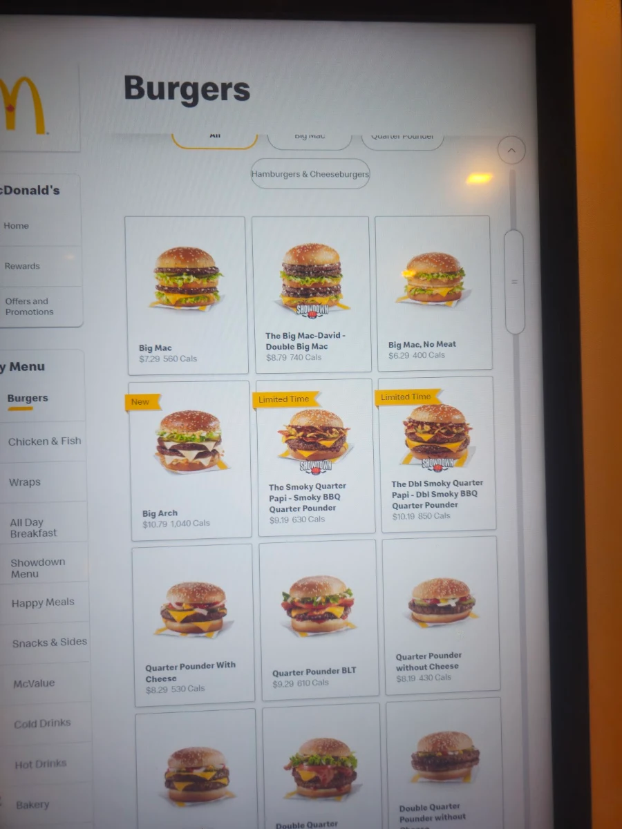 Menu, McDonald's