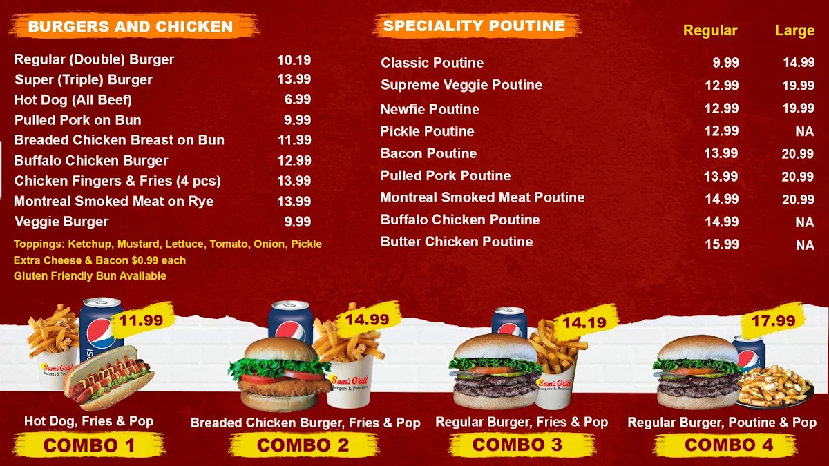 Menu, Sam's Grill Kirkland Lake