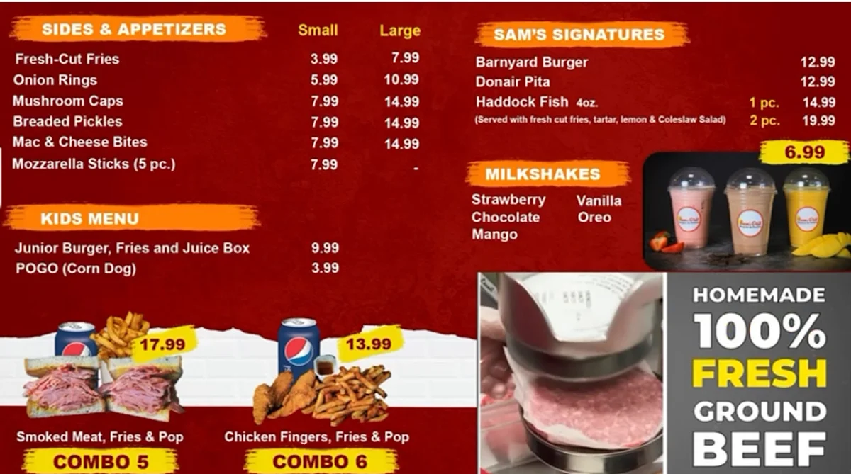 Menu, Sam's Grill Kirkland Lake