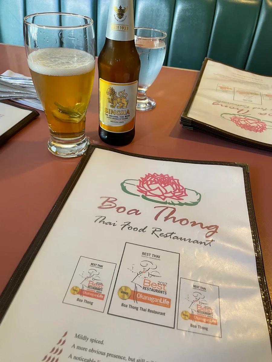 Menu, Boa-Thong Thai Food Restaurant