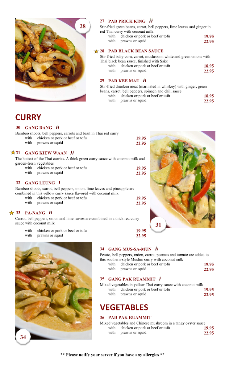 Menu, Boa-Thong Thai Food Restaurant