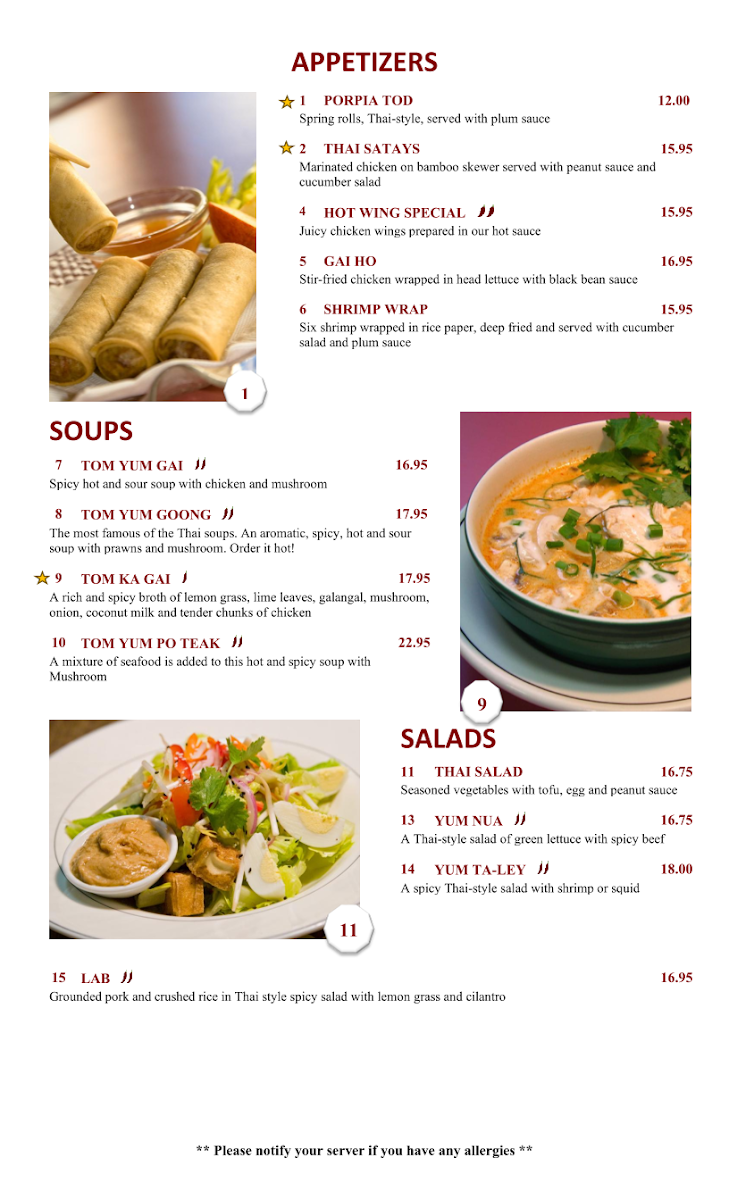 Menu, Boa-Thong Thai Food Restaurant