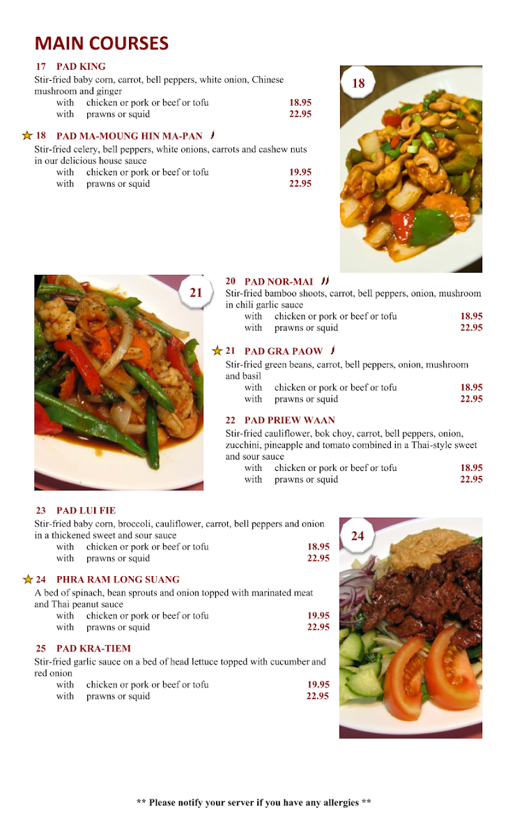 Menu, Boa-Thong Thai Food Restaurant