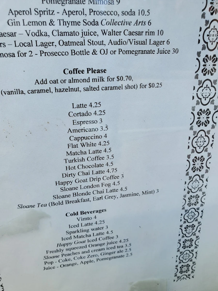Menu, Mazarine Brunch