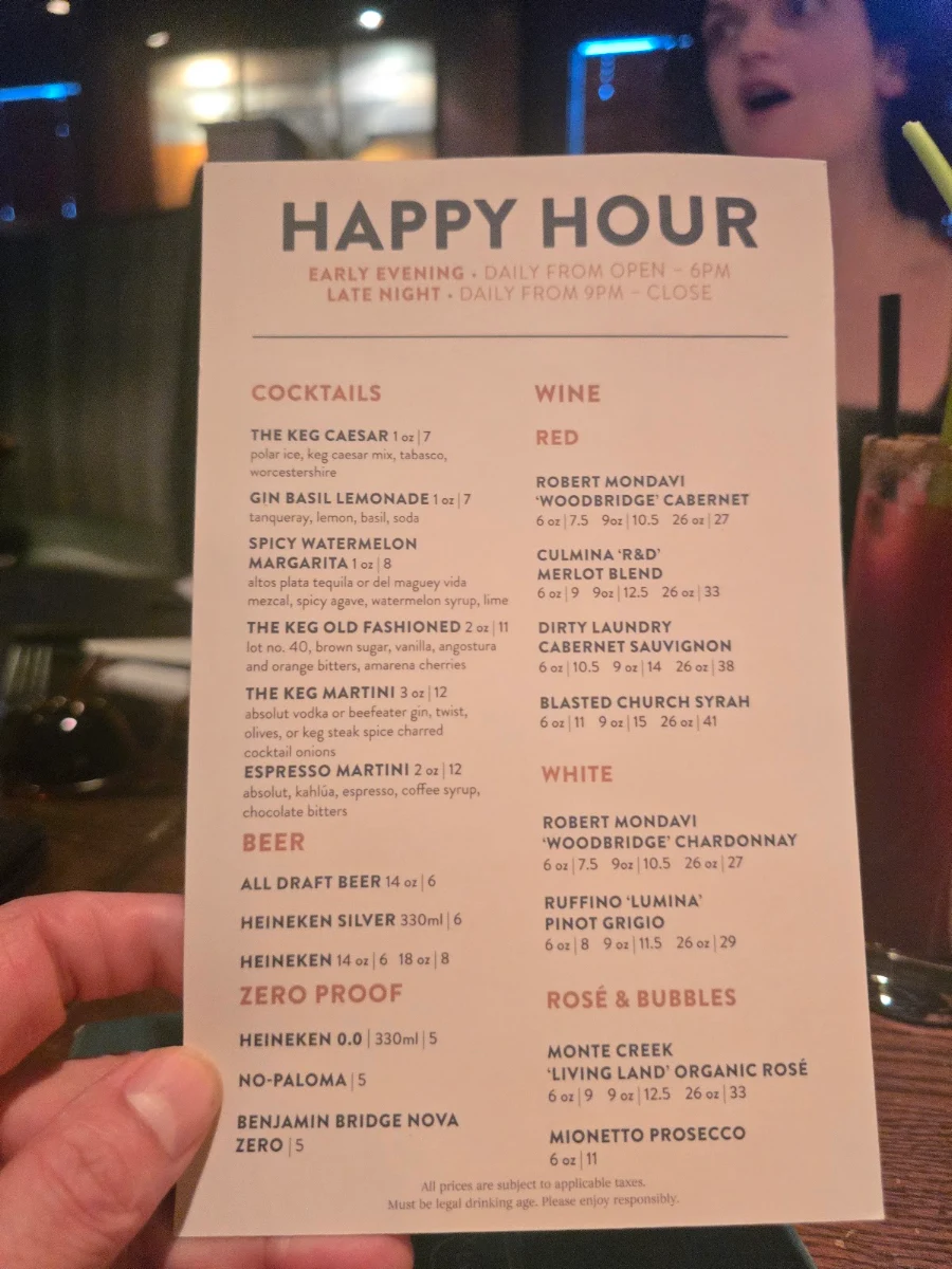 Menu, The Keg Steakhouse + Bar - Scott Road
