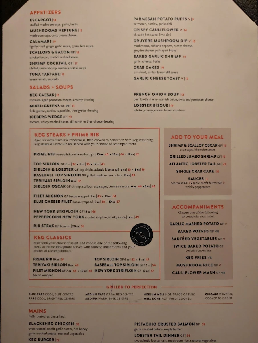 Menu, The Keg Steakhouse + Bar - Scott Road