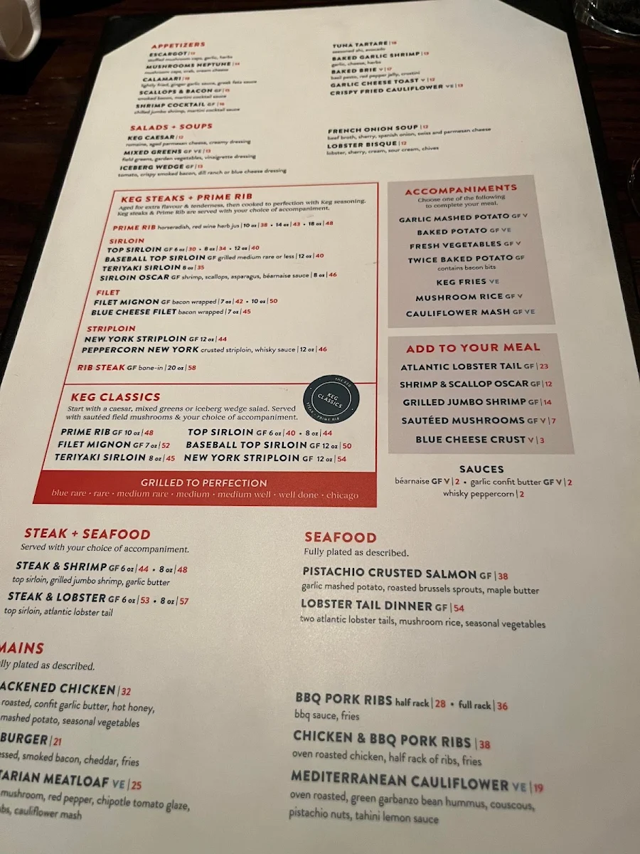 Menu, The Keg Steakhouse + Bar - Scott Road