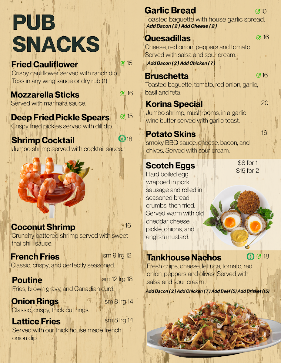 Menu, The Tankhouse On Trent