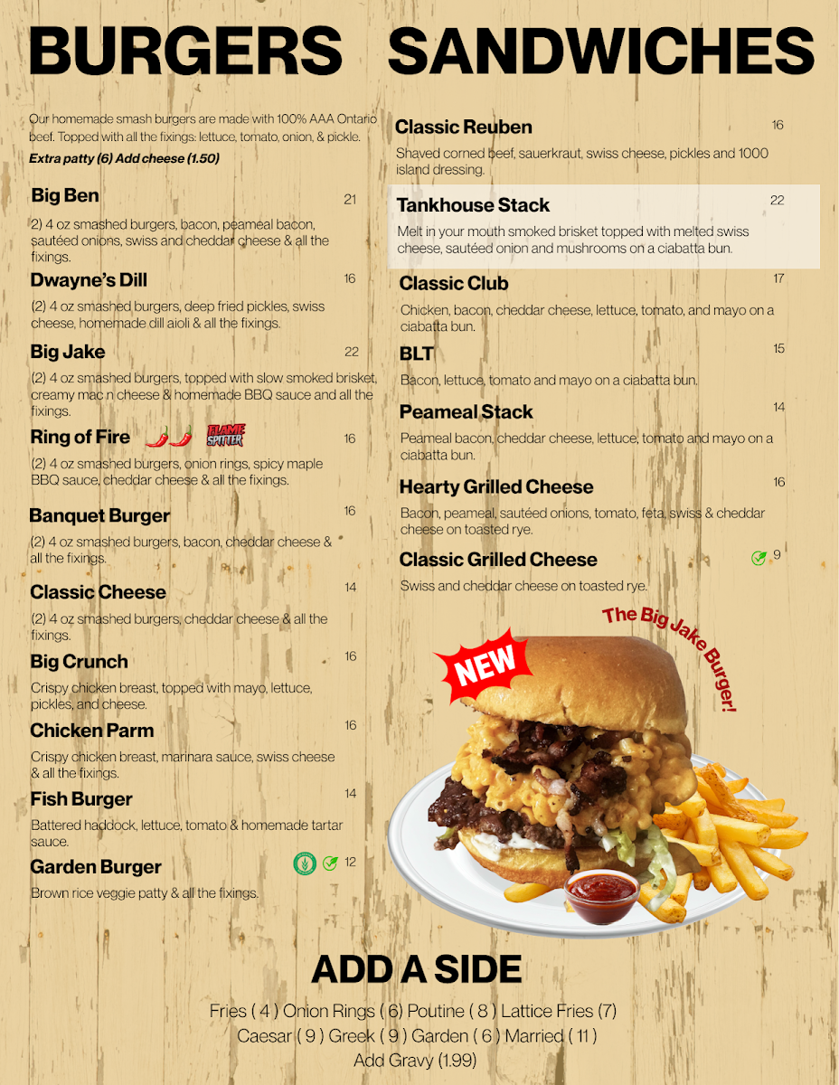 Menu, The Tankhouse On Trent