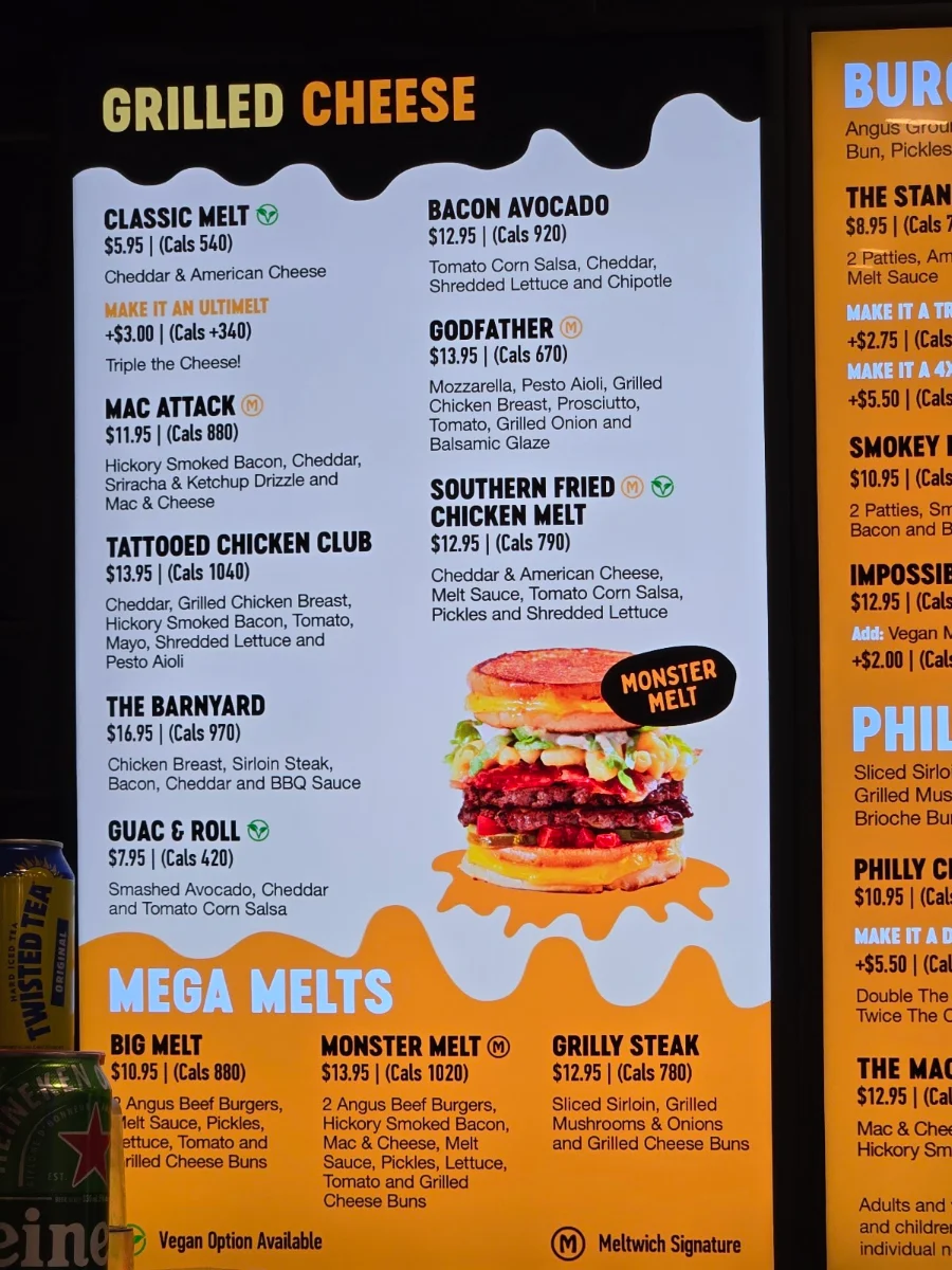 Menu, Meltwich Food Co