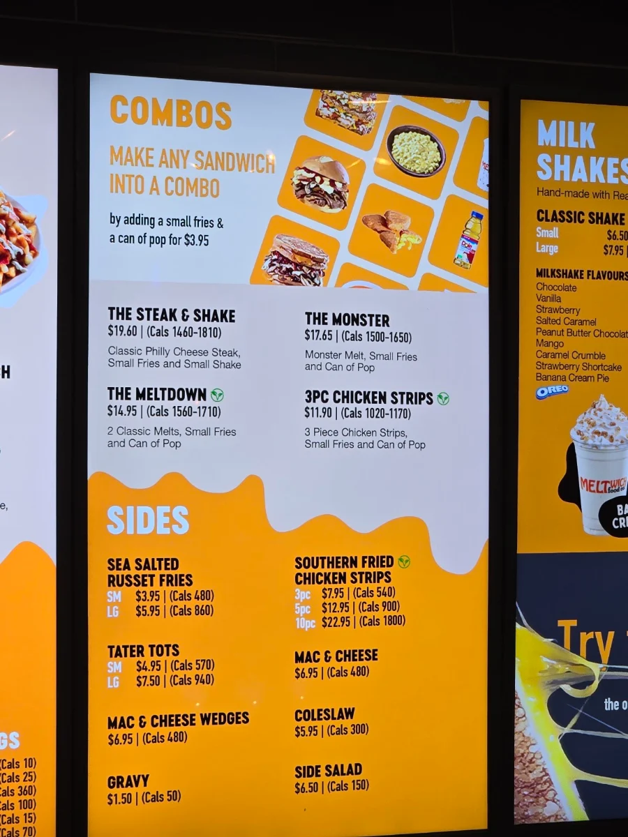Menu, Meltwich Food Co