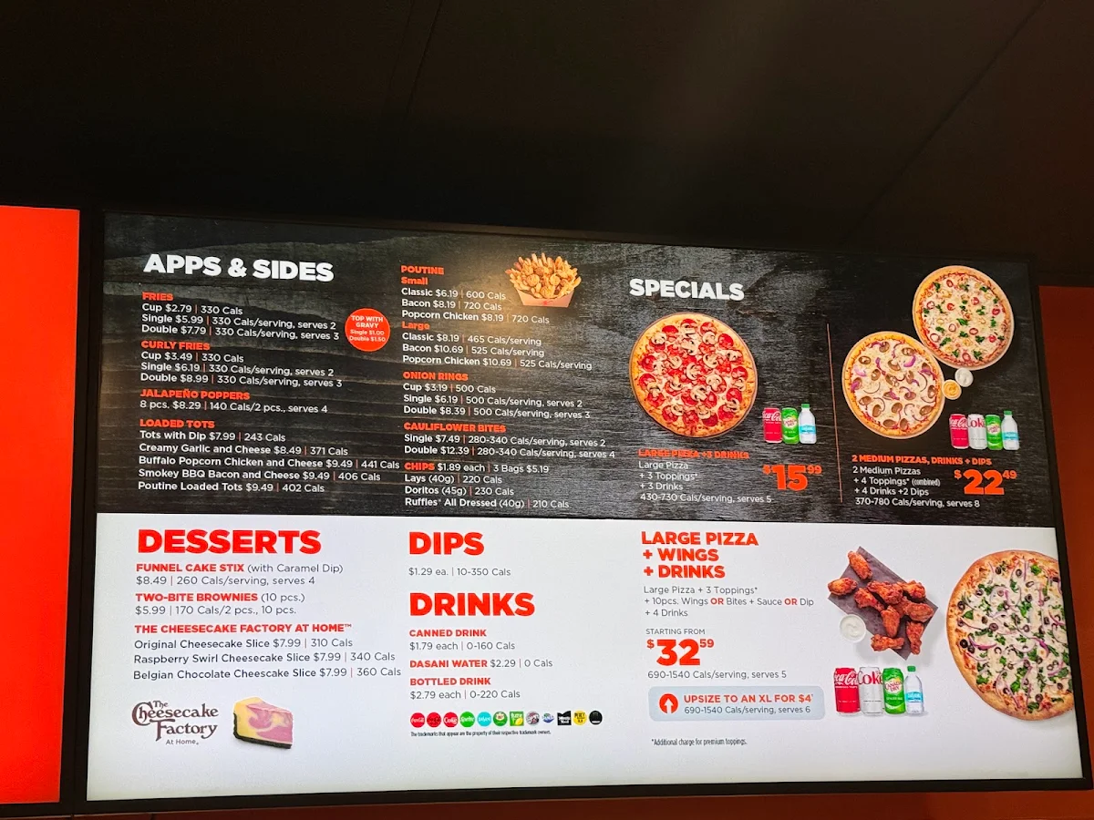 Menu, Pizza Pizza