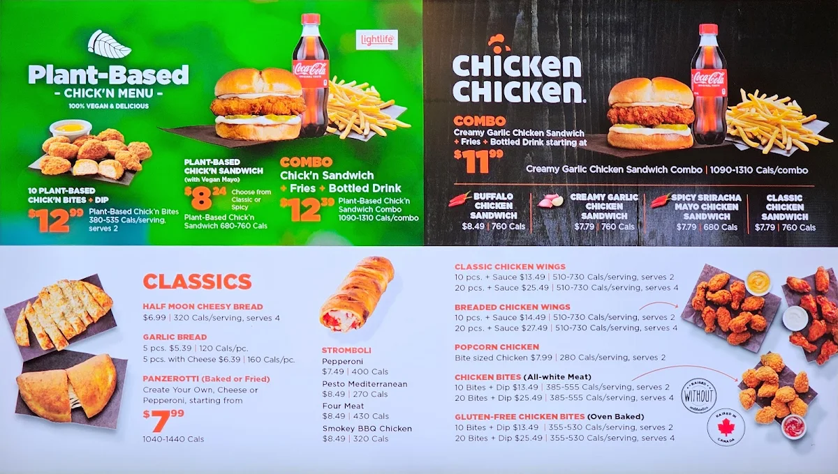 Menu, Pizza Pizza