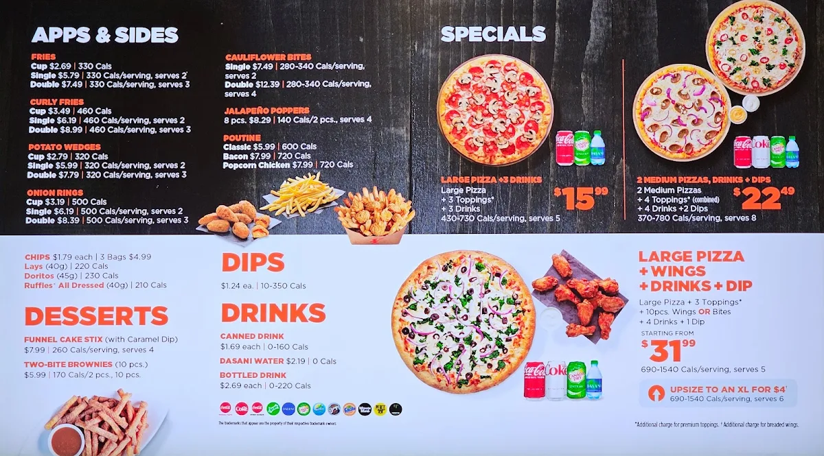 Menu, Pizza Pizza