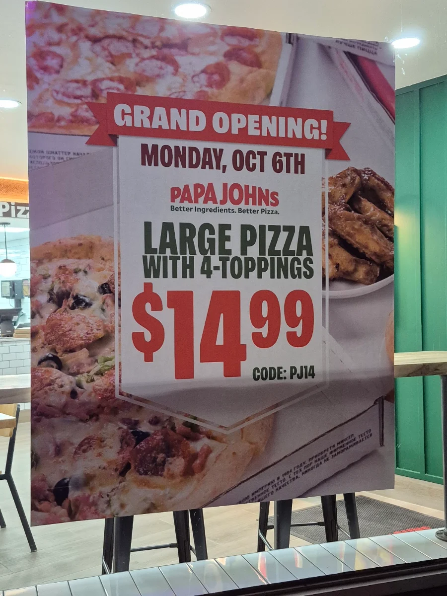 Menu, Papa Johns Pizza