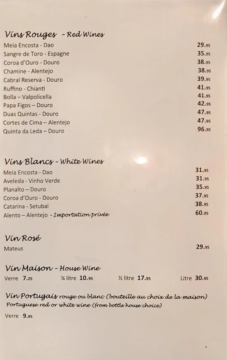 Menu, Restaurant Jano