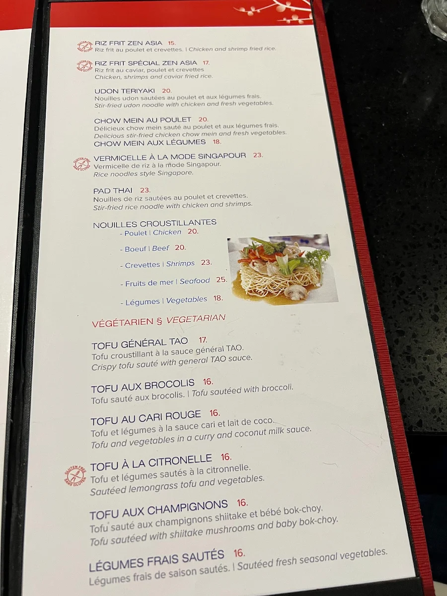 Menu, Zen Asia Restaurant