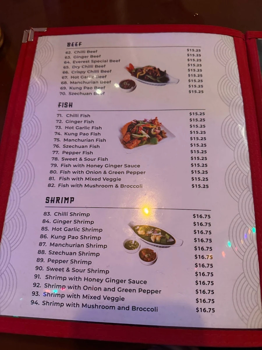Menu, Everest Hakka House