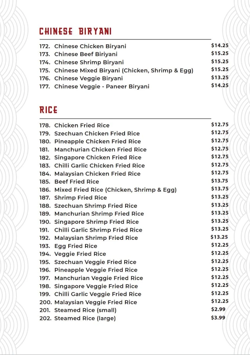 Menu, Everest Hakka House
