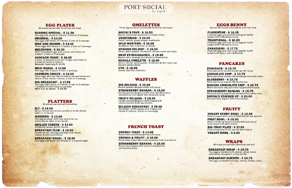 Menu, Port Social By Currywala