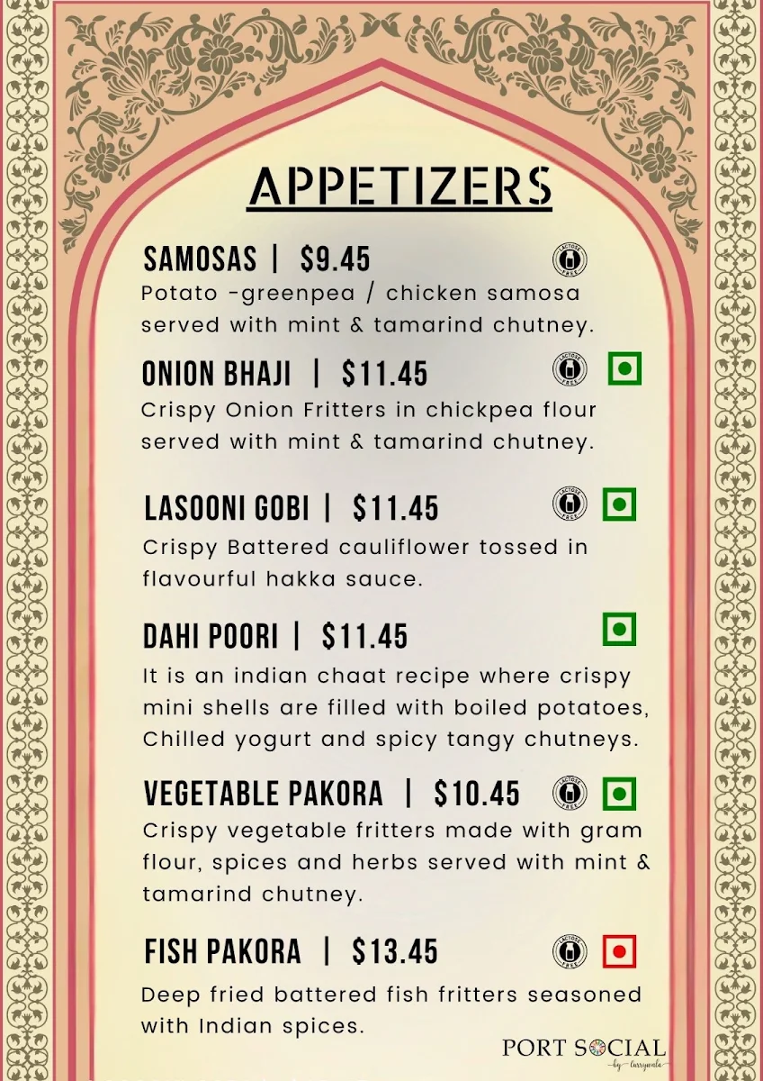 Menu, Port Social By Currywala