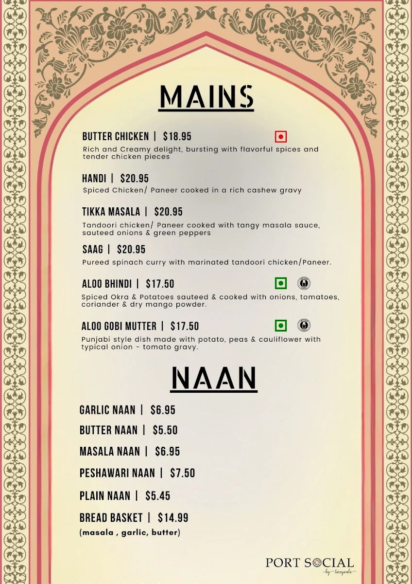 Menu, Port Social By Currywala