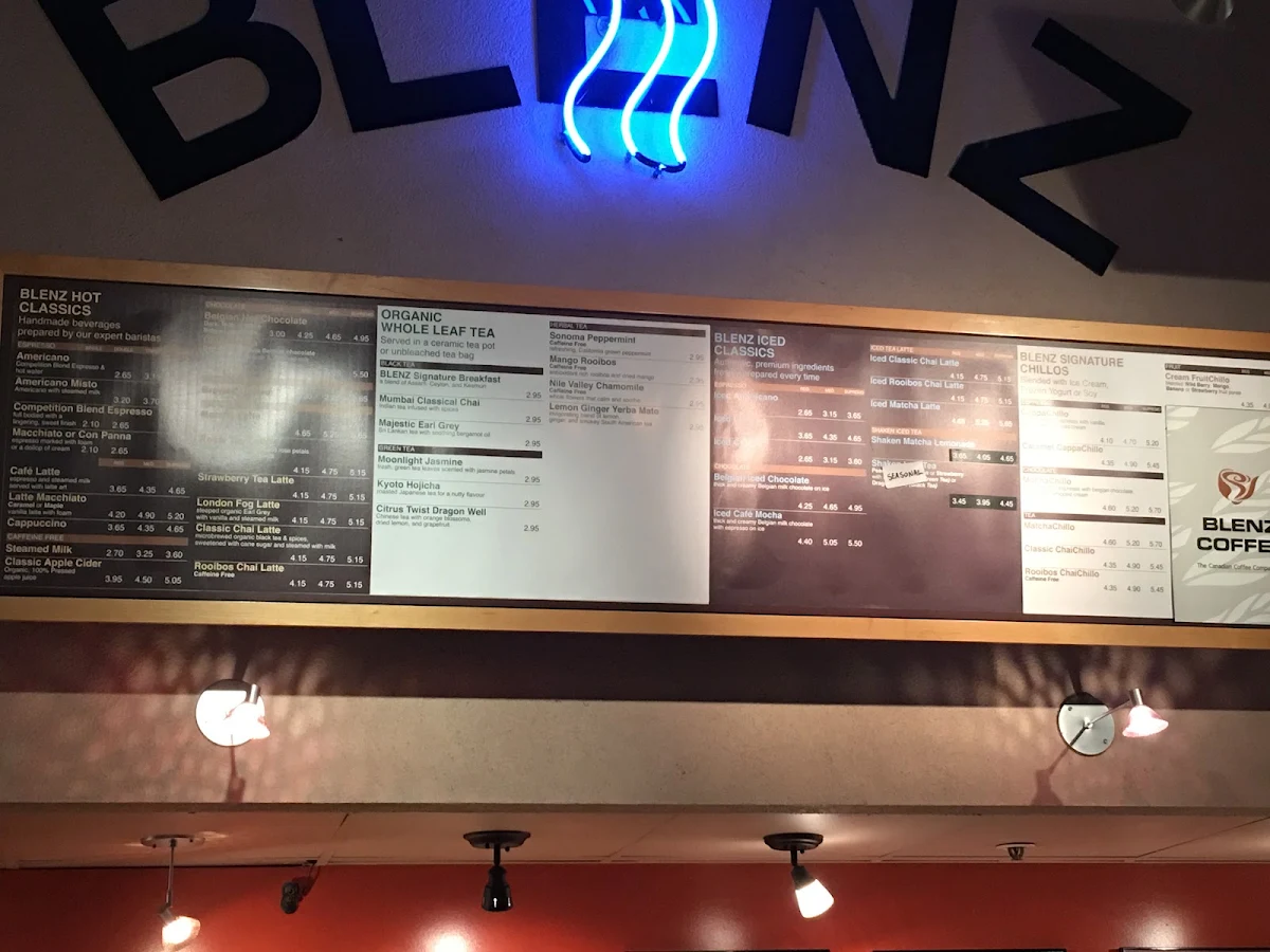 Menu, Blenz Coffee