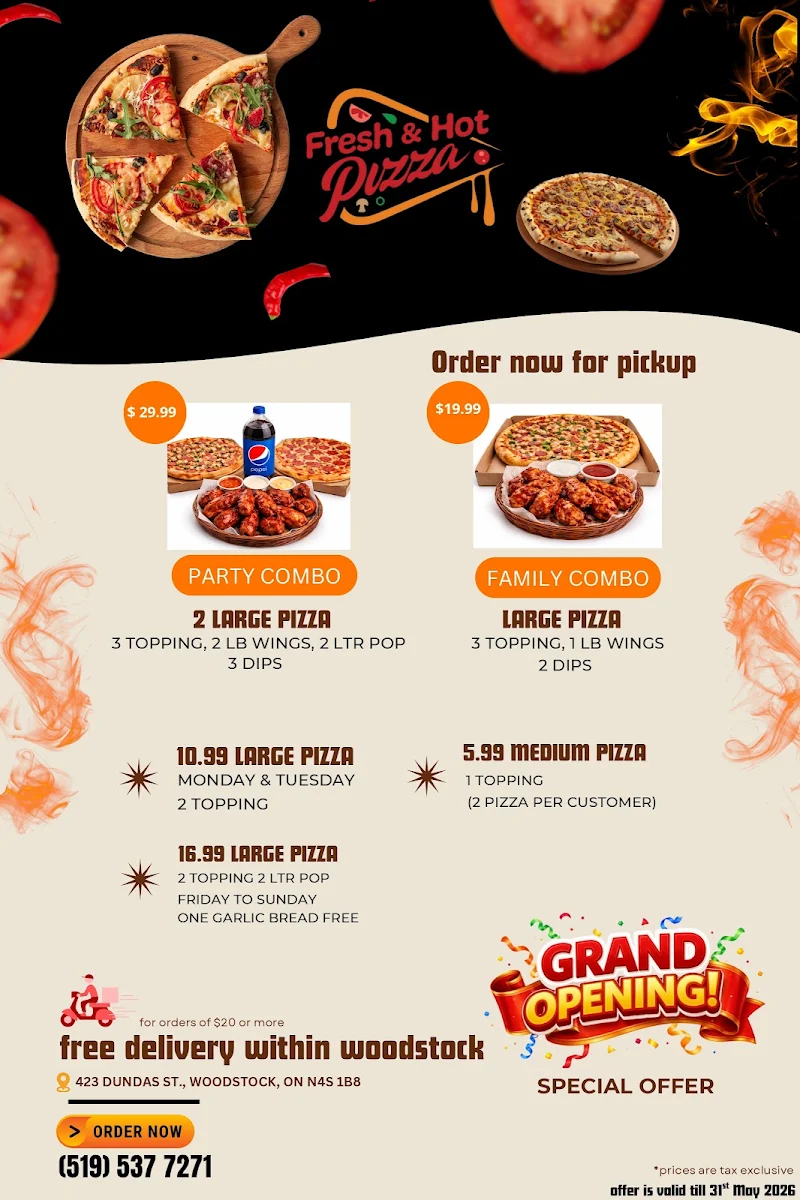 Menu, Fresh & Hot Pizza - Woodstock