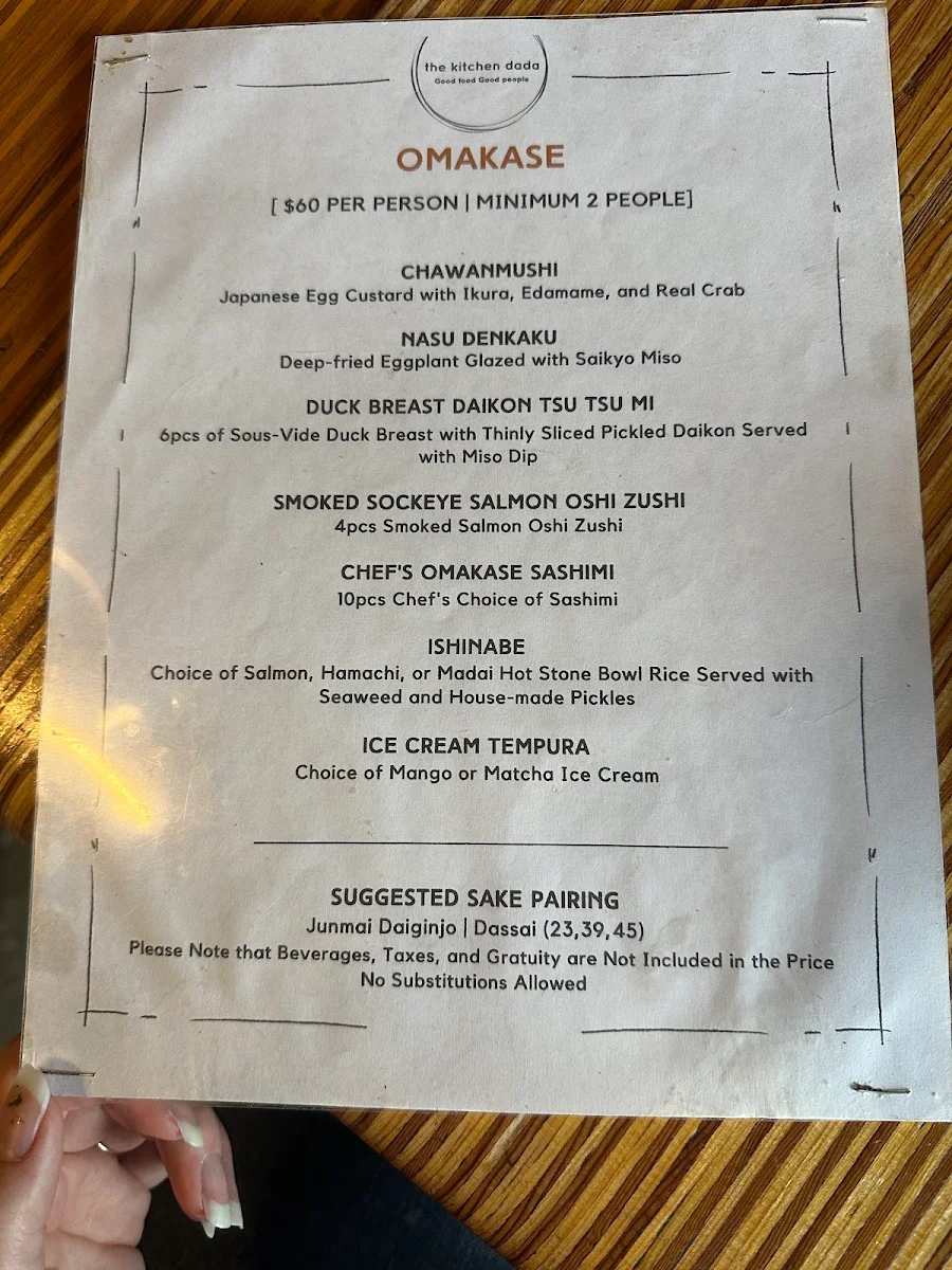 Menu, the kitchen dada sushi bar & grill