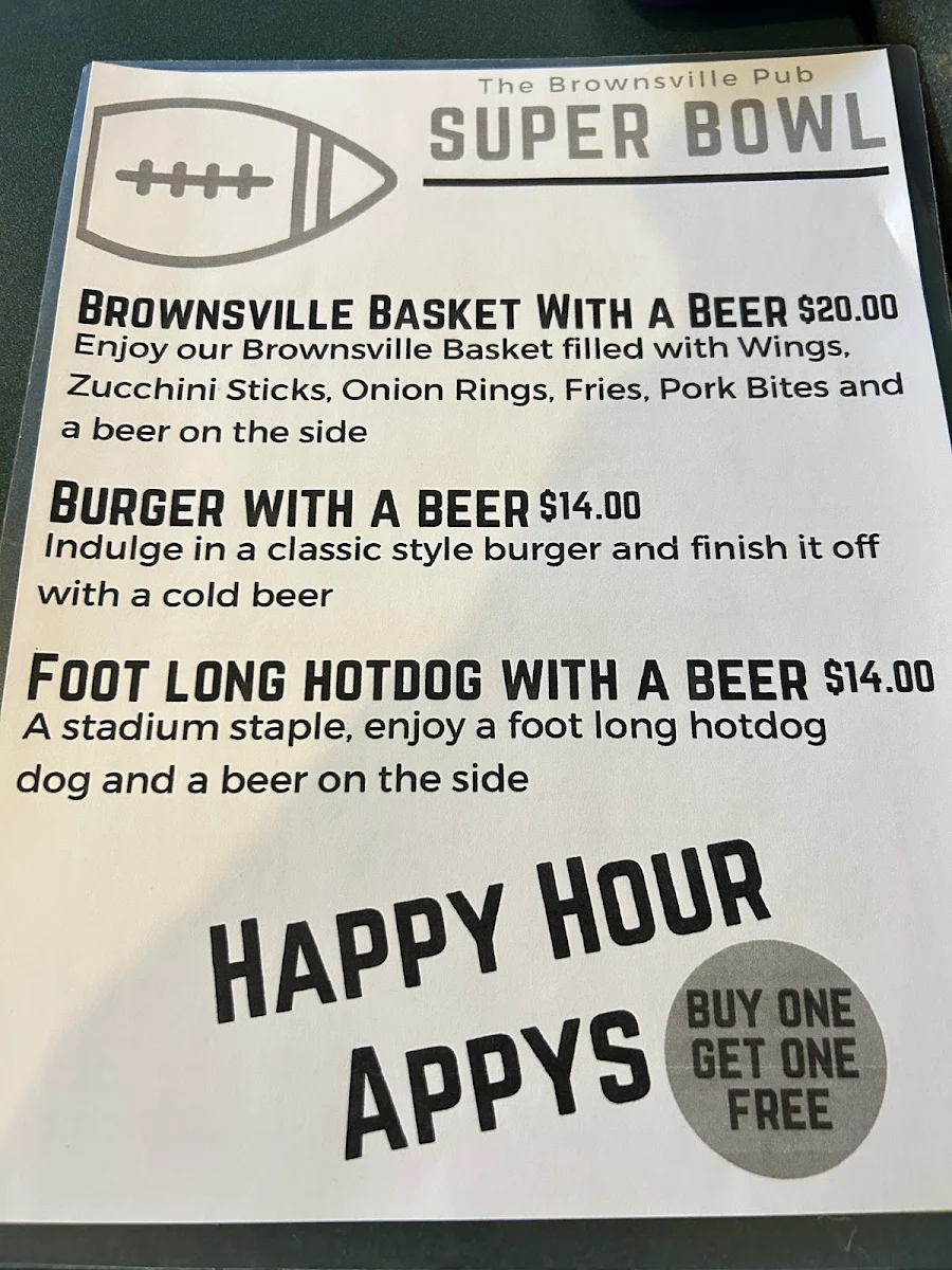 Menu, The Brownsville Pub