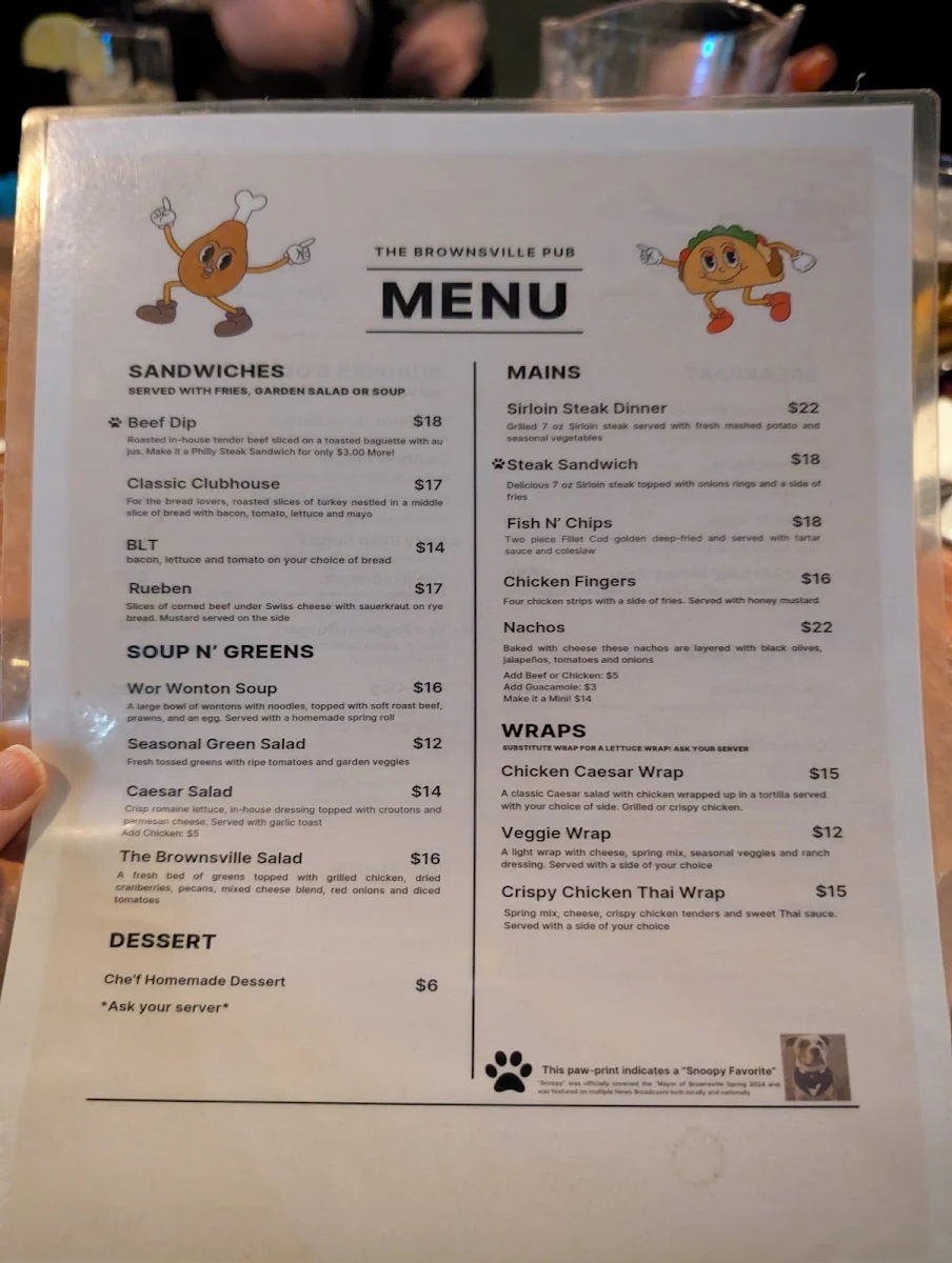 Menu, The Brownsville Pub