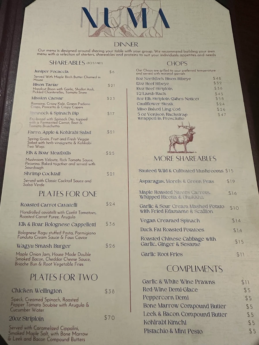 Menu, Numa Restaurant & Lounge