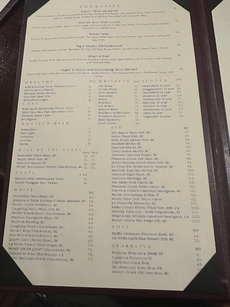 Menu, Numa Restaurant & Lounge