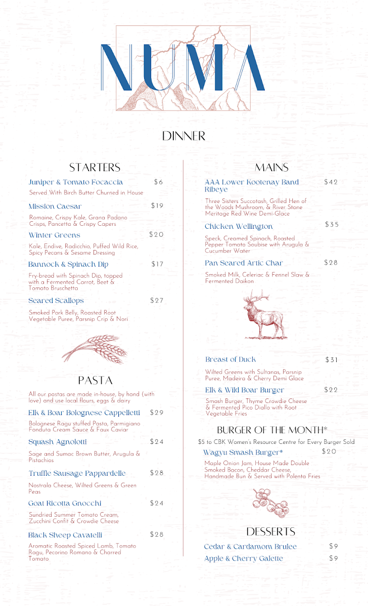 Menu, Numa Restaurant & Lounge