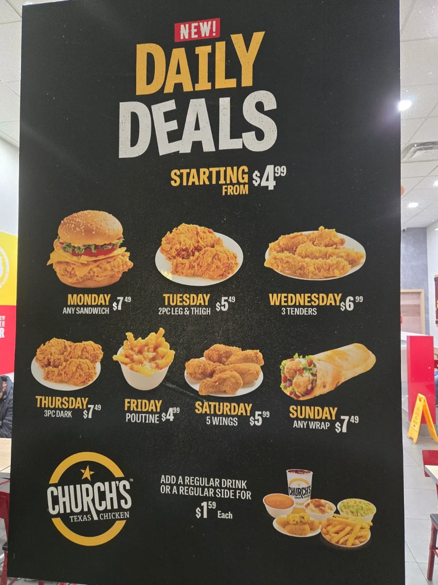 Menu, Church's Texas Chicken