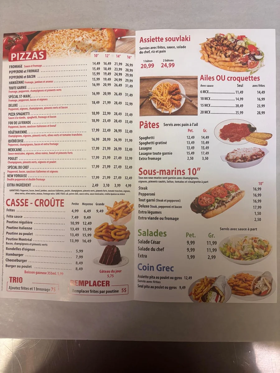 Menu, PIZZA ST-MARC