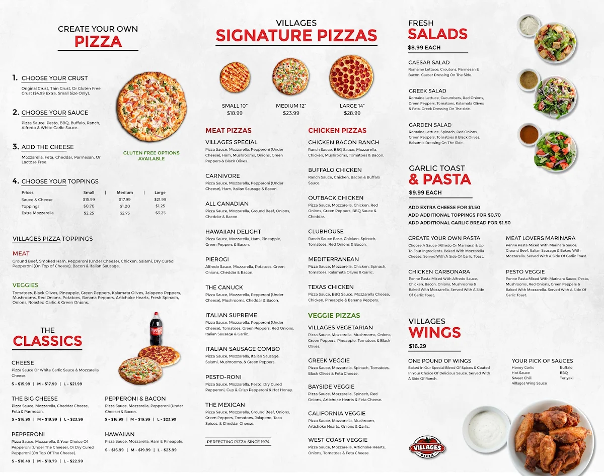 Menu, Villages Pizza - Gorge & Esquimalt
