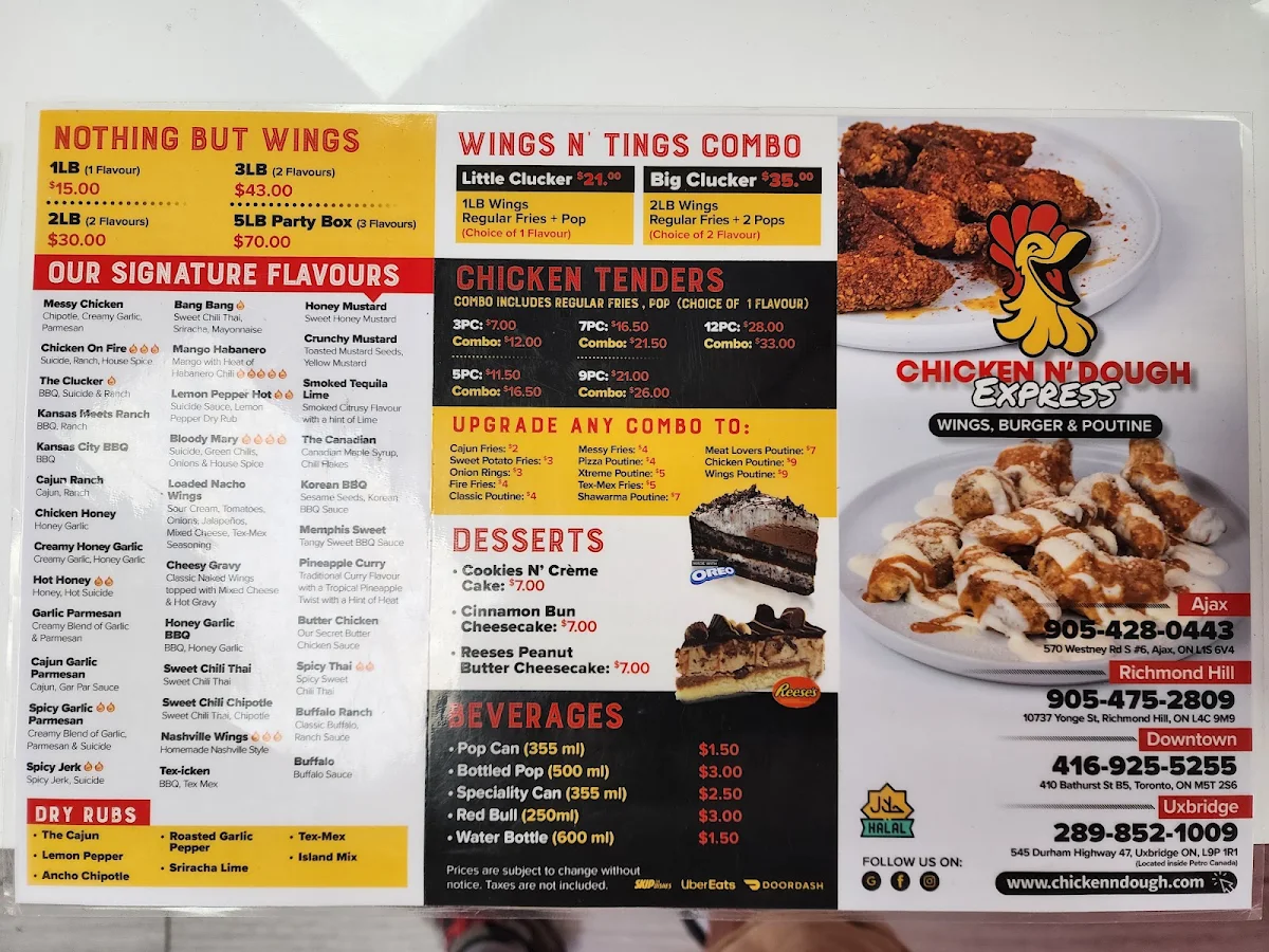 Menu, Chicken N' Dough Express - Uxbridge