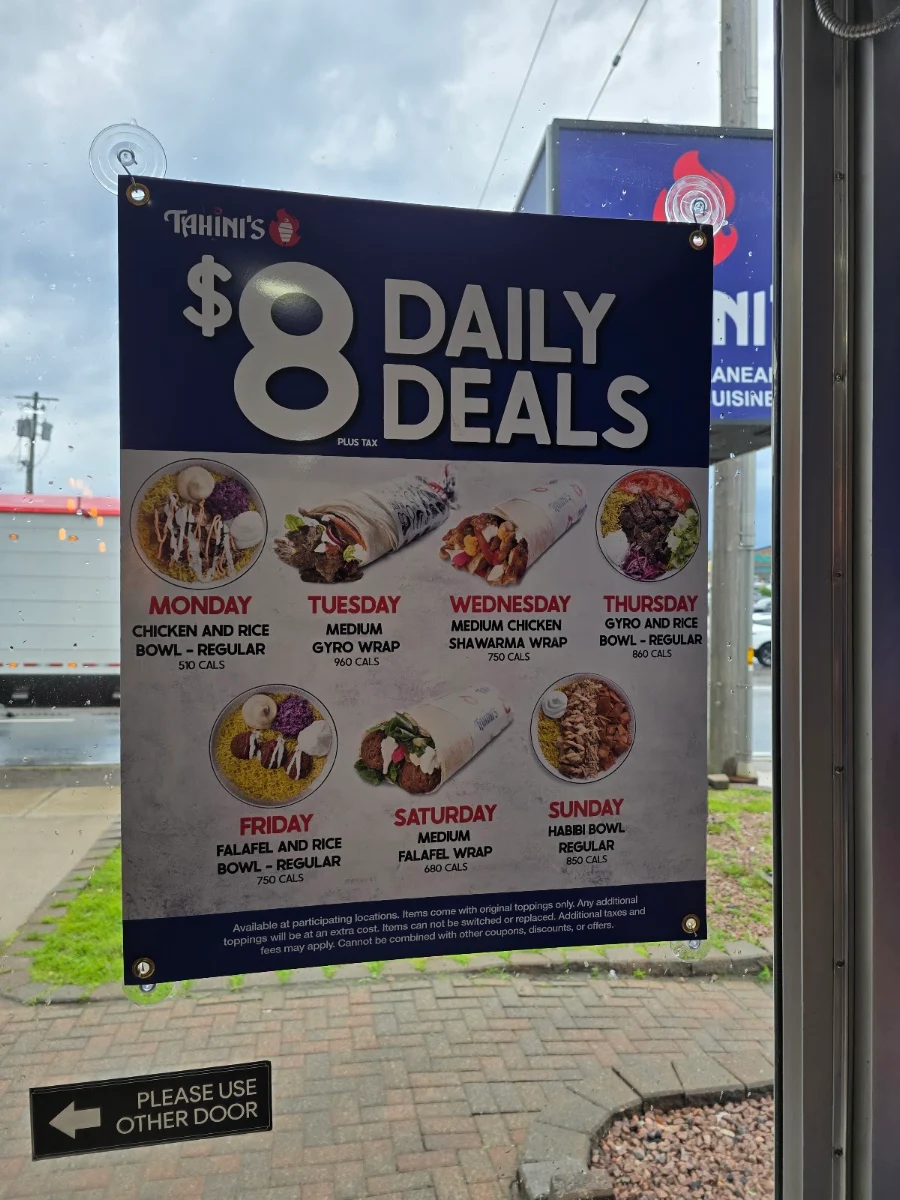 Menu, Tahini's Shawarma