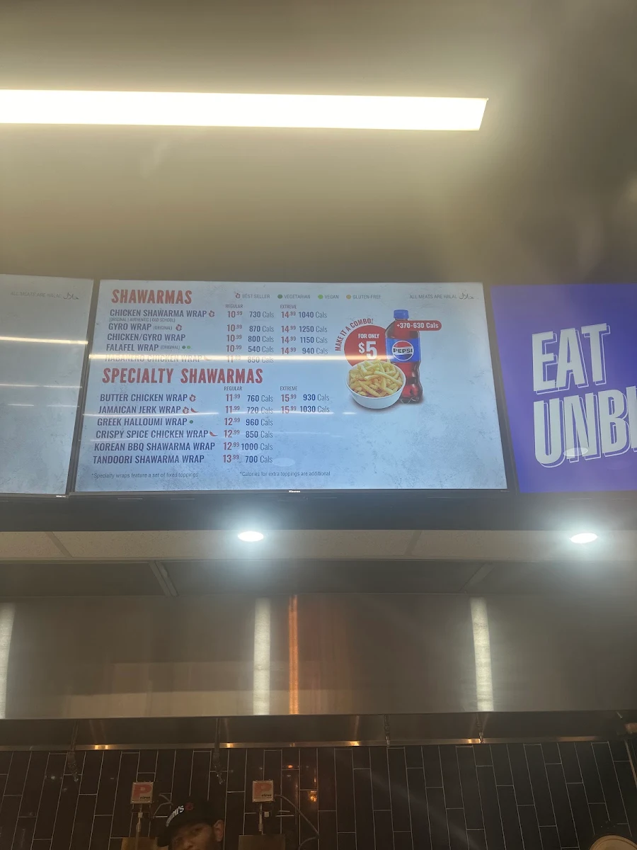 Menu, Tahini's Shawarma