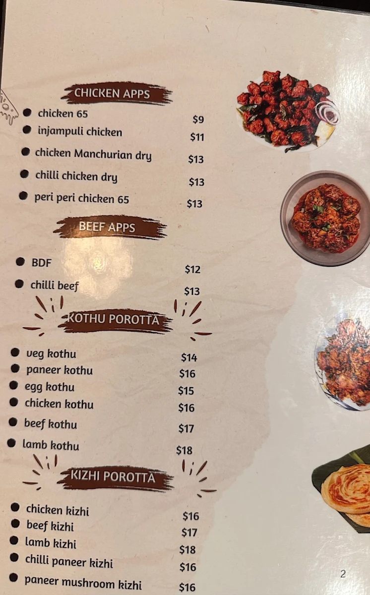 Menu, Southern Spices