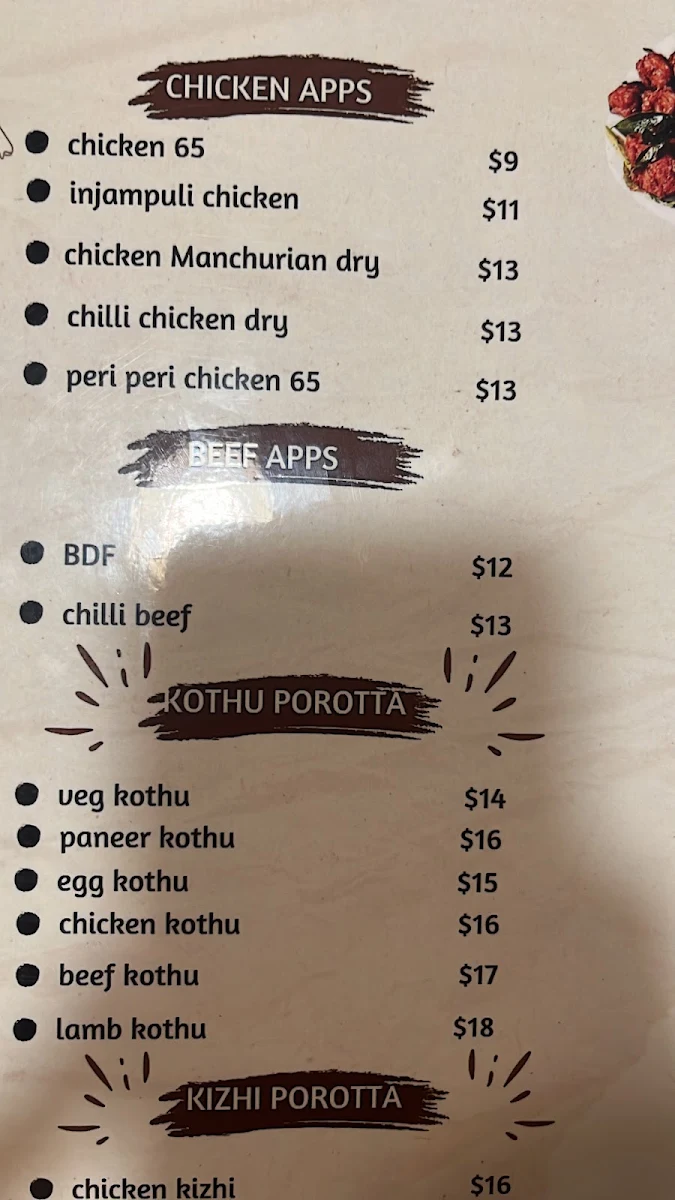 Menu, Southern Spices