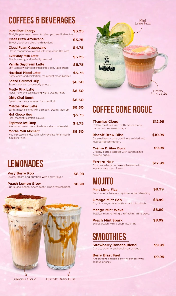 Menu, Holy Shakes Desserts, Cafe & Eatery Delta