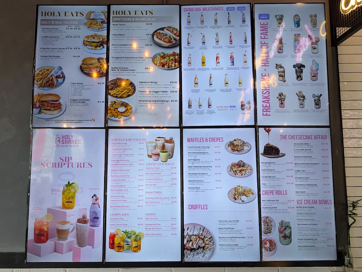 Menu, Holy Shakes Desserts, Cafe & Eatery Delta