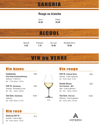 Menu, O'Centro Pub & Grill